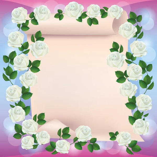 Carte de vœux ou d'invitation avec papier et roses — Image vectorielle