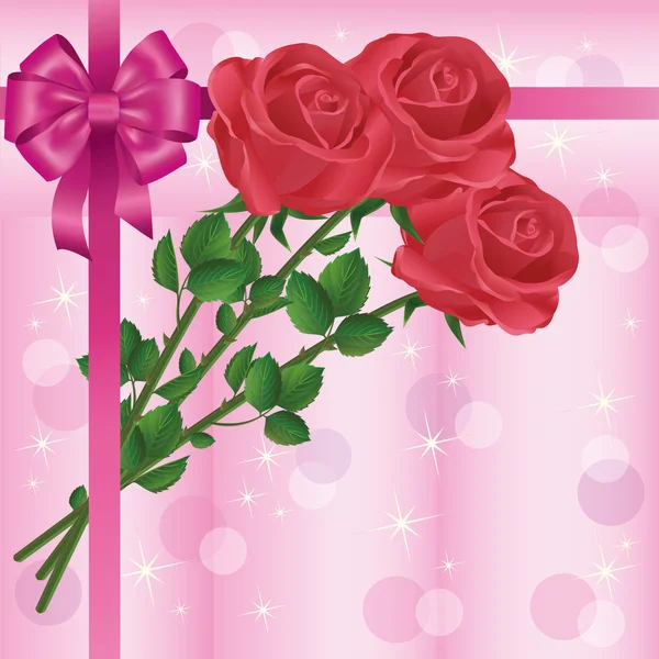 Tarjeta de felicitación o invitación con rosas y lazo — Archivo Imágenes Vectoriales