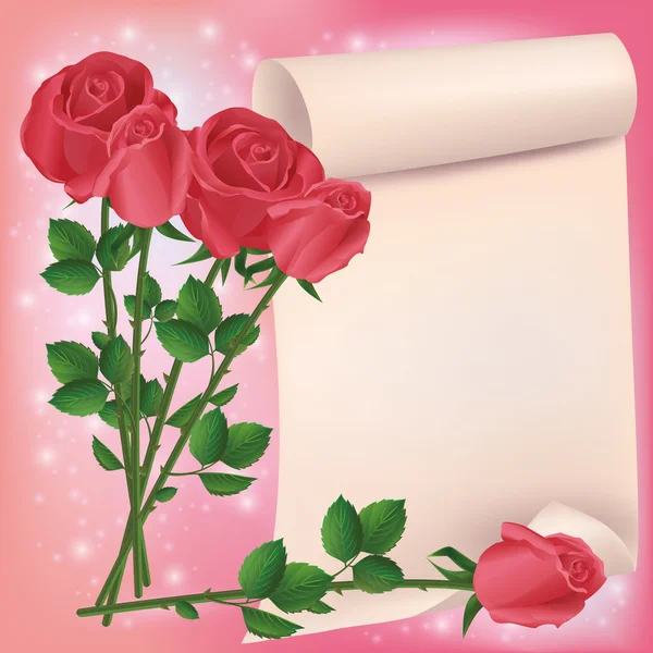 赤いバラと挨拶または招待状カード — ストックベクタ