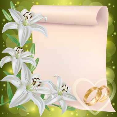 Wedding invitation or greeting card with lily flowers clipart