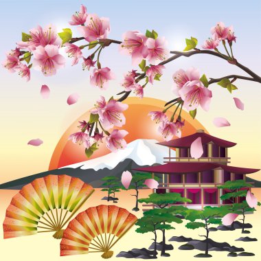 Japanese background with sakura - Japanese cherry tree clipart