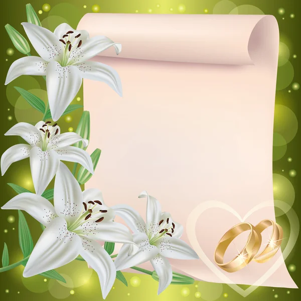 Düğün davetiyesi veya lily çiçekler tebrik kartı — Stok Vektör