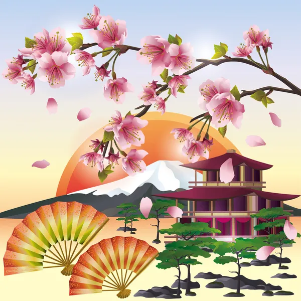 Fundo japonês com sakura - cerejeira japonesa — Vetor de Stock