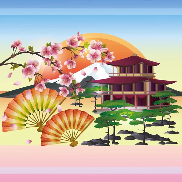Fundo japonês com sakura - árvore de cereja japonesa, vetor — Vetor de Stock