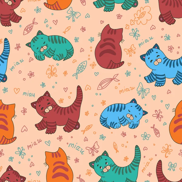 Grappige kitten naadloze patroon — Stockvector