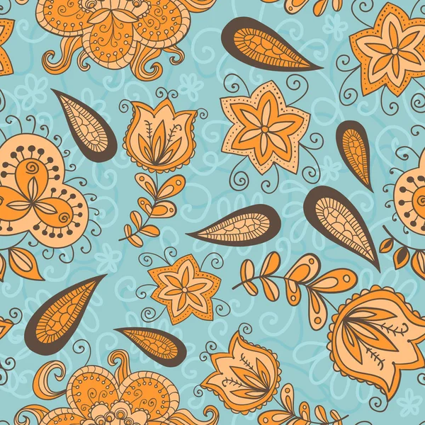 Fantasy floral seamless pattern with paisley elements — Stock Vector