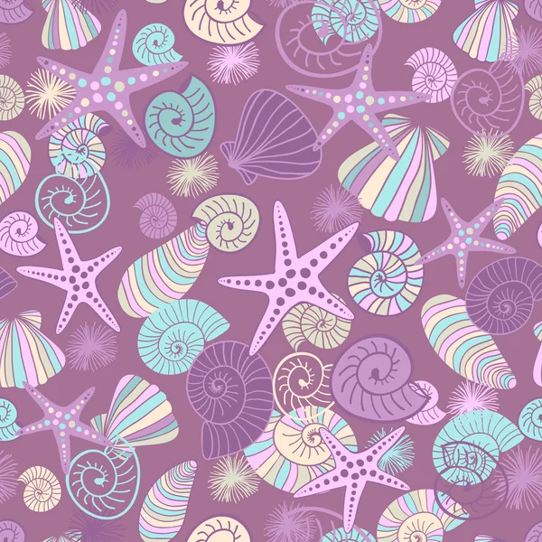 Étoiles de mer et coquillages motif sans couture — Image vectorielle