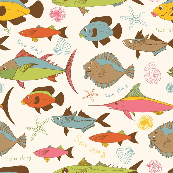 가지각색의 물고기 원활한 패턴 — 스톡 벡터