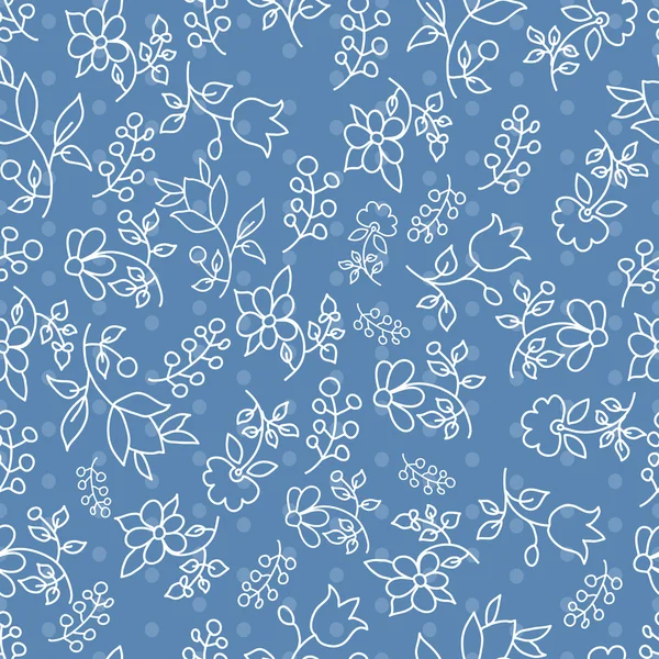 ブルーの色調でシームレスな花柄 — ストックベクタ