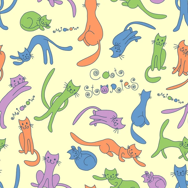 Seamless pattern with funny cats — Stock Vector
