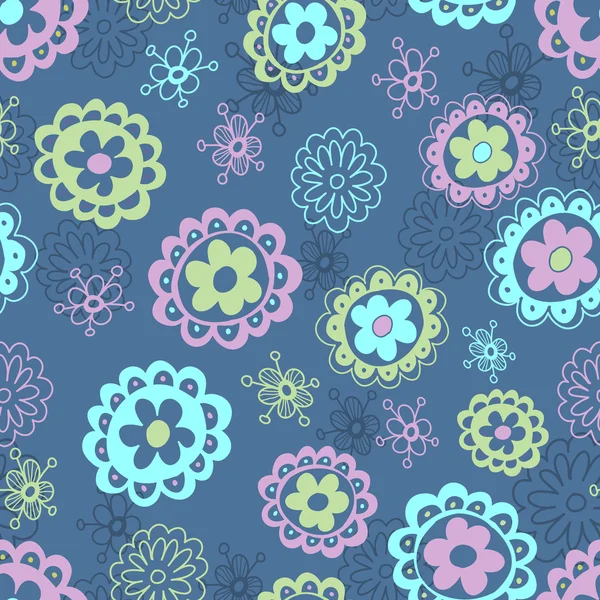 Florales nahtloses Muster in Blautönen — Stockvektor
