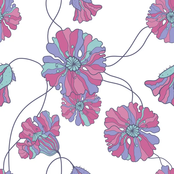 Απρόσκοπτη μοτίβο με άνθη παπαρούνας — Διανυσματικό Αρχείο
