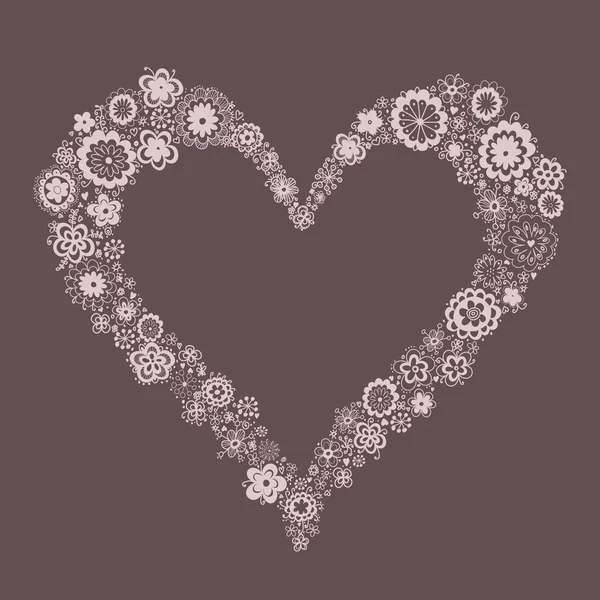 रोमँटिक फुलांचा हृदय- आकार फ्रेम — स्टॉक व्हेक्टर