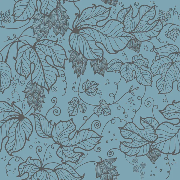 Бесшовный узор с нарисованными вручную листьями хмеля — стоковый вектор