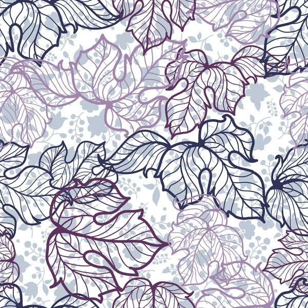 Бесшовный узор с нарисованными вручную листьями и цветами — стоковый вектор