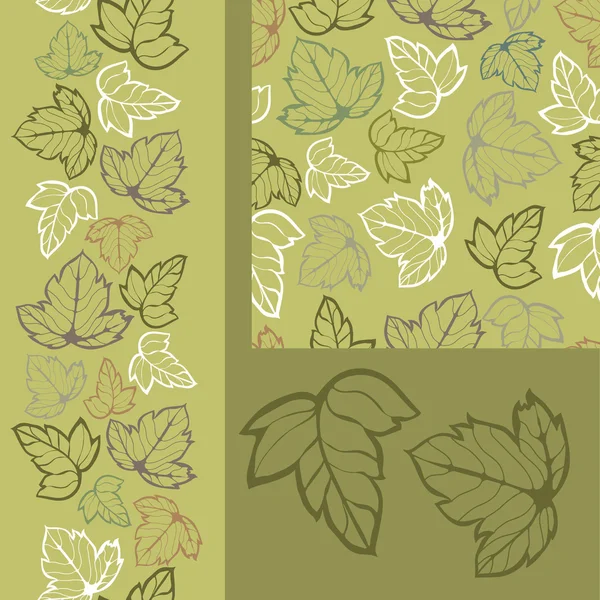 Green leaves seamless pattens set — Stock Vector