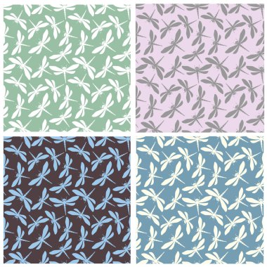 Collection of dragonflies seamless patterns clipart