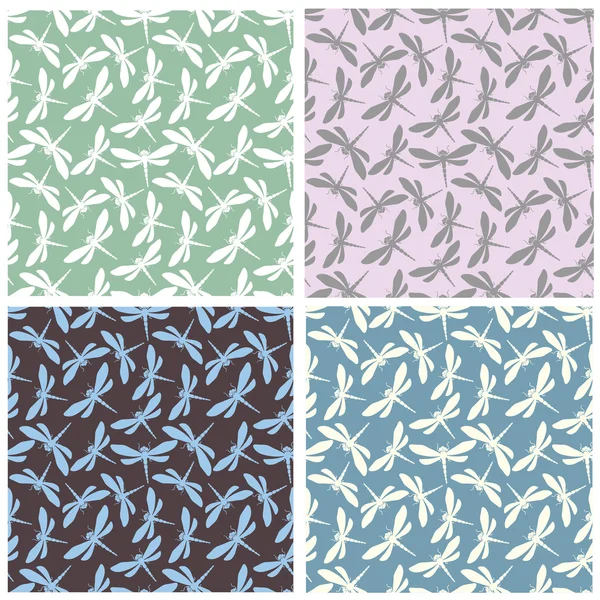 Collection de motifs sans couture libellules — Image vectorielle