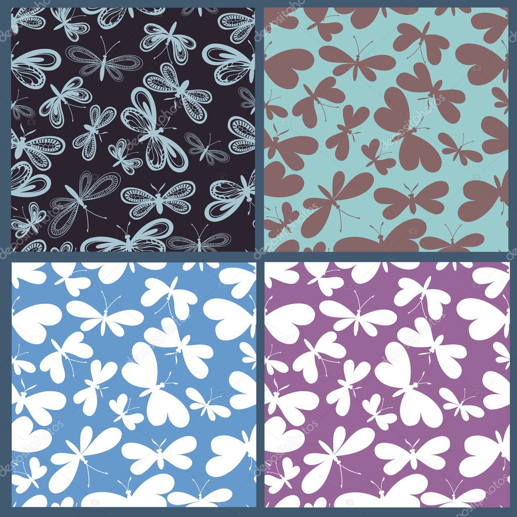 Collection of butterflies seamless patterns
