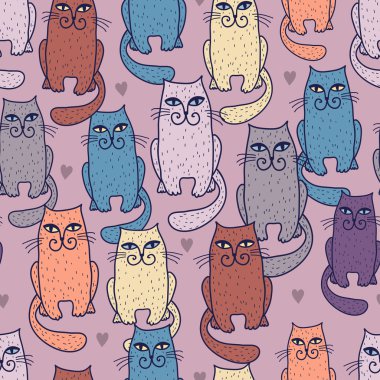 Multicoloured cats seamless pattern clipart