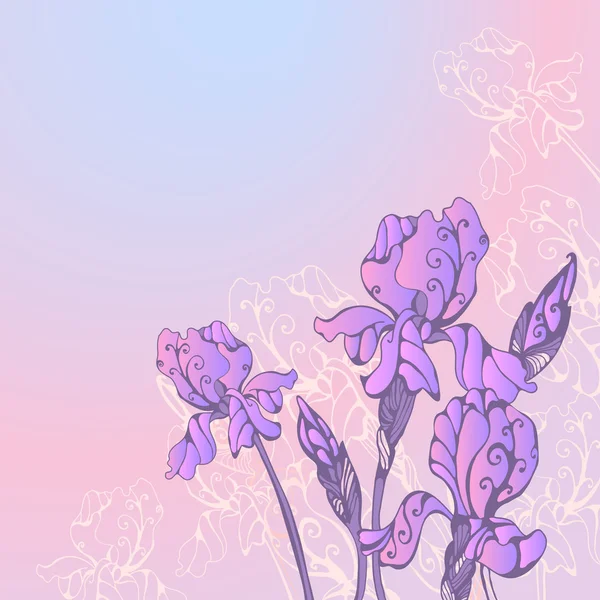 Grußkarte mit Irisblumen — Stockvektor
