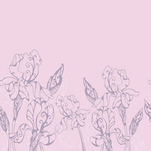 アイリスの花の水平方向のシームレスな境界線 — ストックベクタ