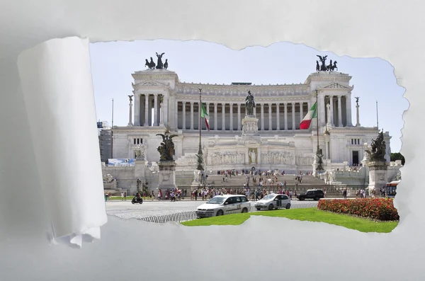 Torn Paper with View of Altar of the Fatherland — Stock Photo, Image