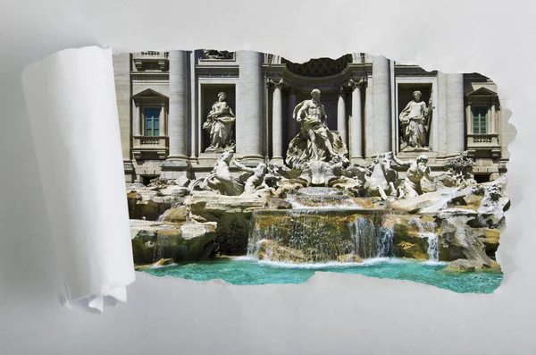 Torn Paper with Trevi fountain — Stock Photo, Image