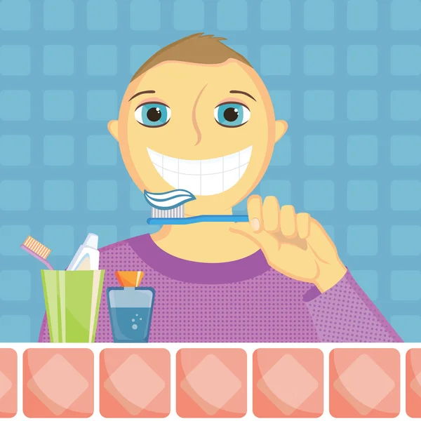 孩子清洁牙齿 — 图库矢量图片