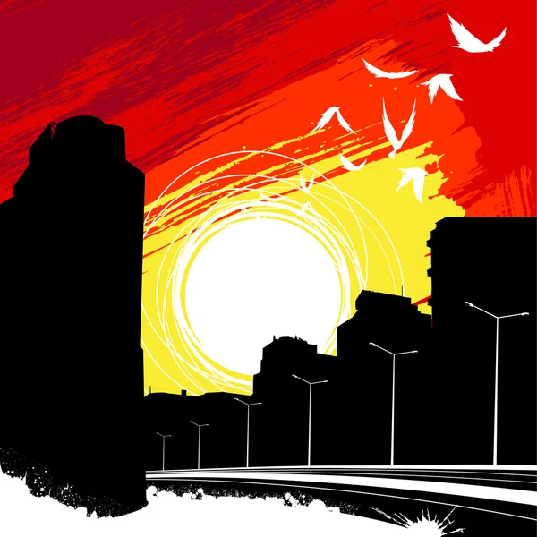 Lever du soleil ville — Image vectorielle