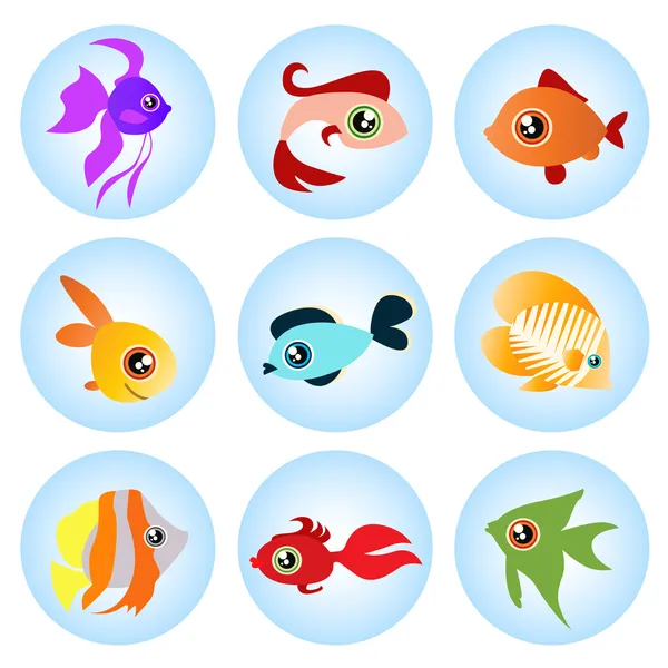 Set di pesci cartone animato — Vettoriale Stock