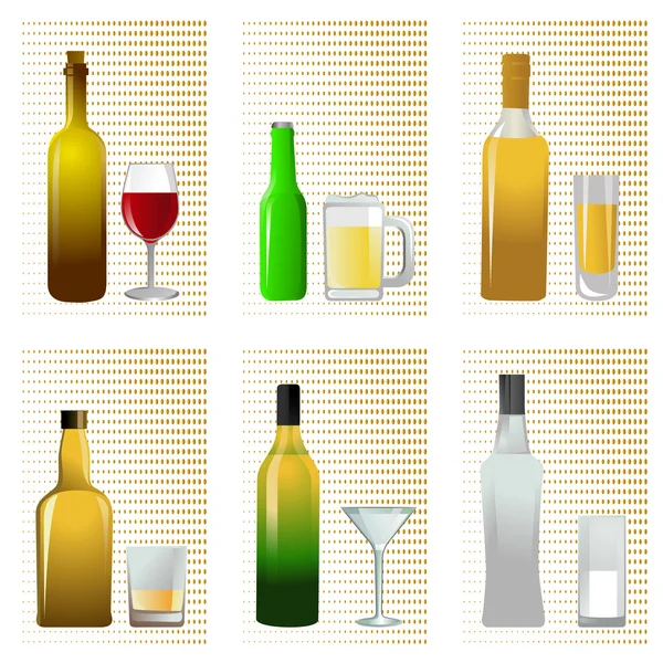 Alcohol bottle and glass — Stock Vector