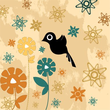kuş ve çiçek dekoratif arka plan