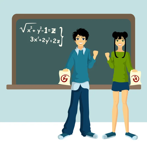 Two students with blackboard — Stock Vector