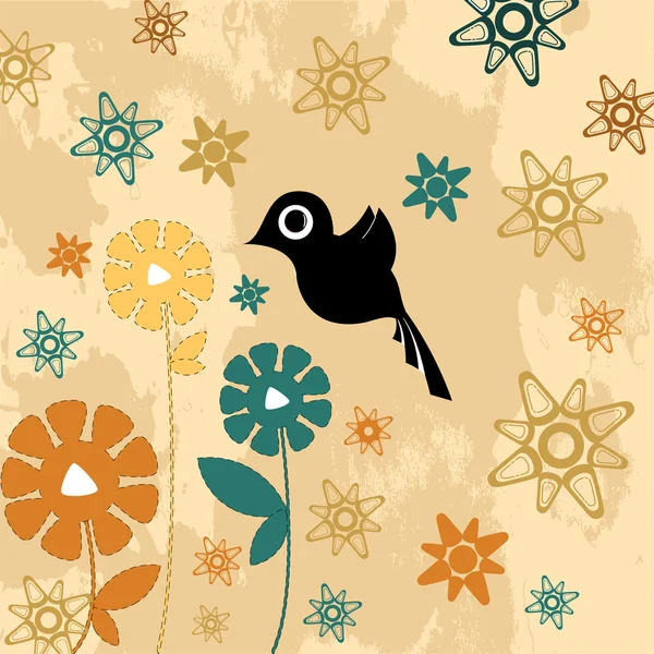 Pássaro e flor fundo decorativo — Vetor de Stock