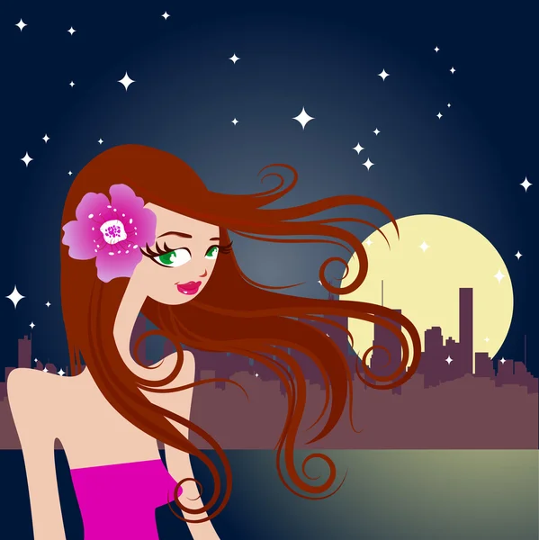 Piękna dziewczyna z miasta w nocy — Wektor stockowy