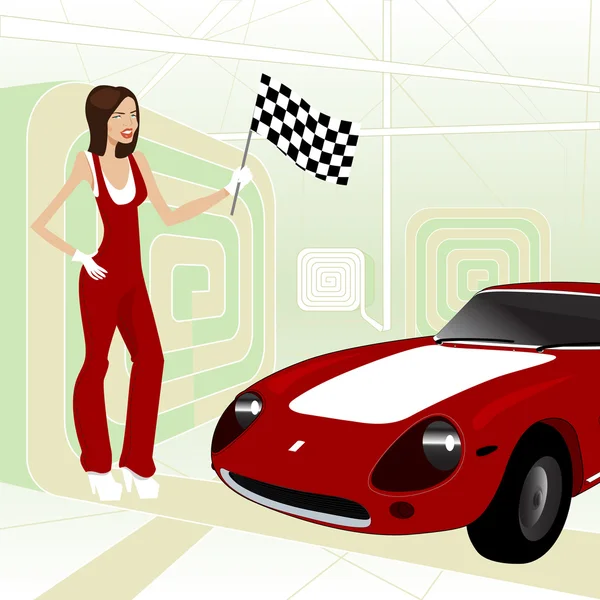 Carrera de coches con chica — Archivo Imágenes Vectoriales