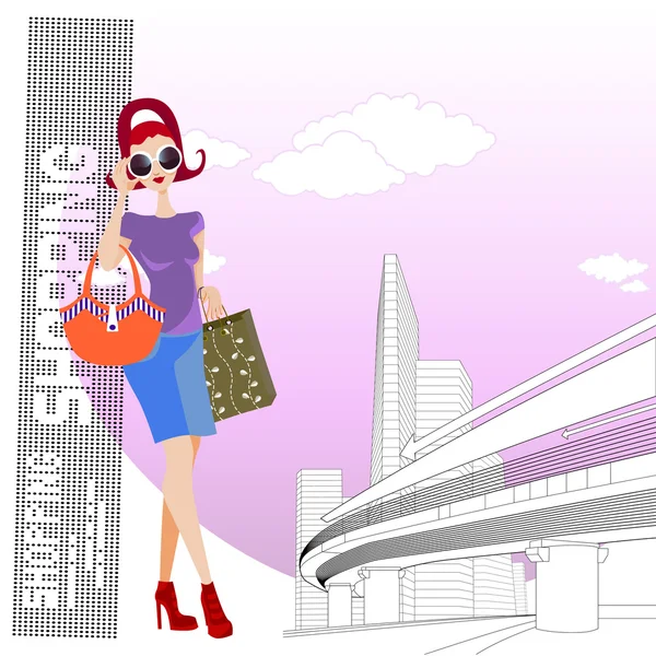 Shopping-Frau in der Stadt — Stockvektor