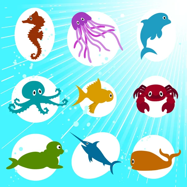 해양 생물 만화 — 스톡 벡터