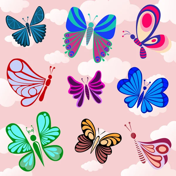 Conjunto de borboletas — Vetor de Stock