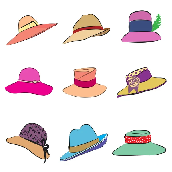 Sombreros mujer conjunto — Vector de stock