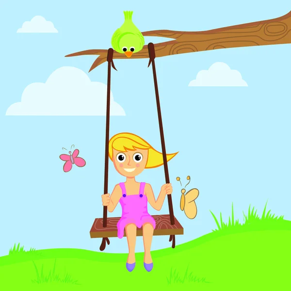 Fille sur un swing — Image vectorielle
