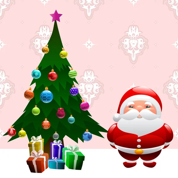 Kerstboom en santa claus — Stockvector