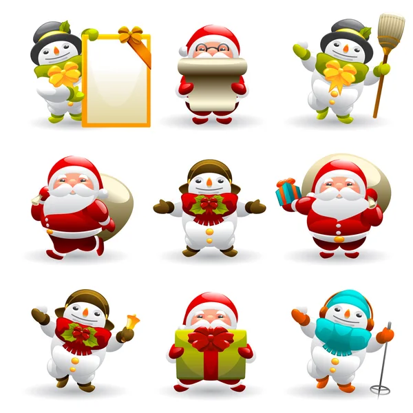 Santa claus and snowman — Stock Vector
