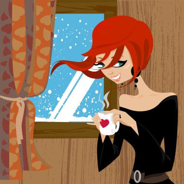 Girl drinking a coffee clipart