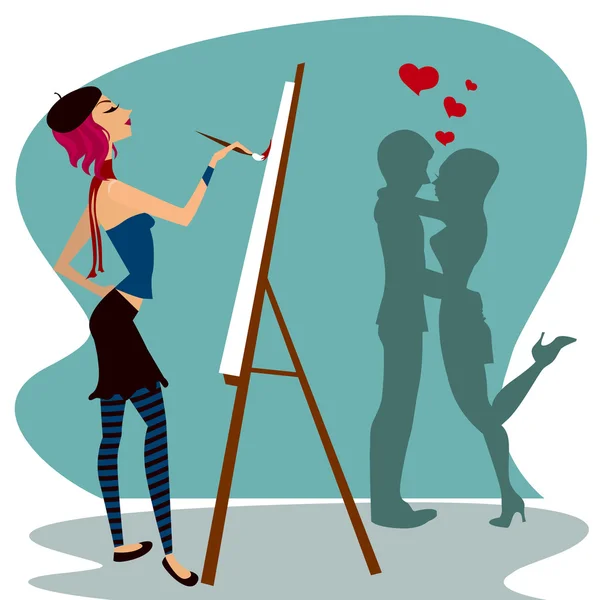 Artista pittura amore — Vettoriale Stock