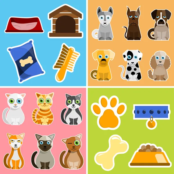 Pet animals and objects — Stock Vector