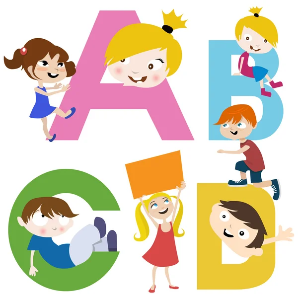 Τα παιδιά με γράμματα — Διανυσματικό Αρχείο