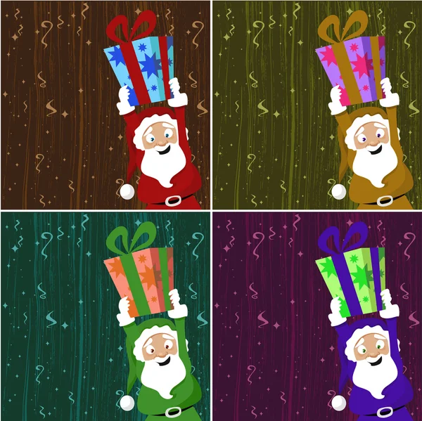 Santa Claus sosteniendo caja de regalo — Vector de stock