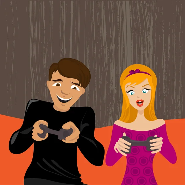 Couple playing electronic game — Stock Vector